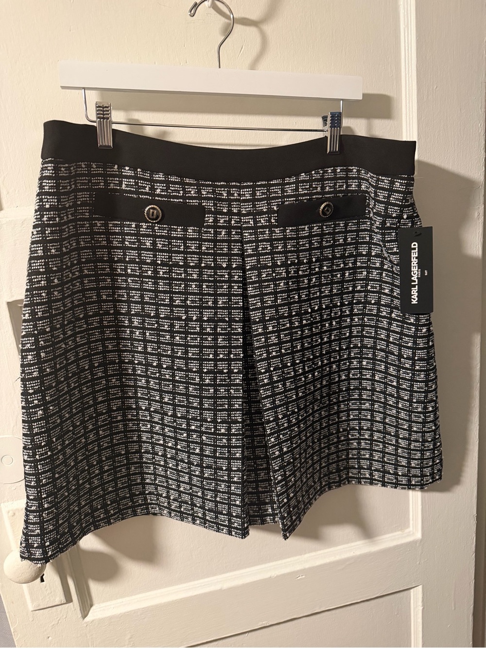 Karl Lagerfeld Paris Women's Black White Tweed Boucle A-Line Skirt Size 16 NWT